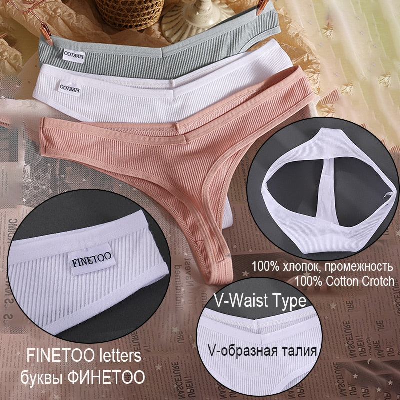Finetoo 3pcs/set Sexy Panties Women Cotton G-string Female